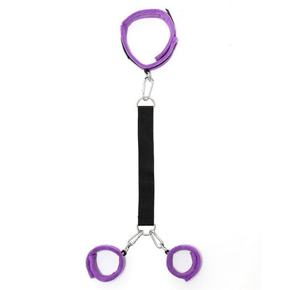 Handcuffs to Collar with Leash Adjustable Purple