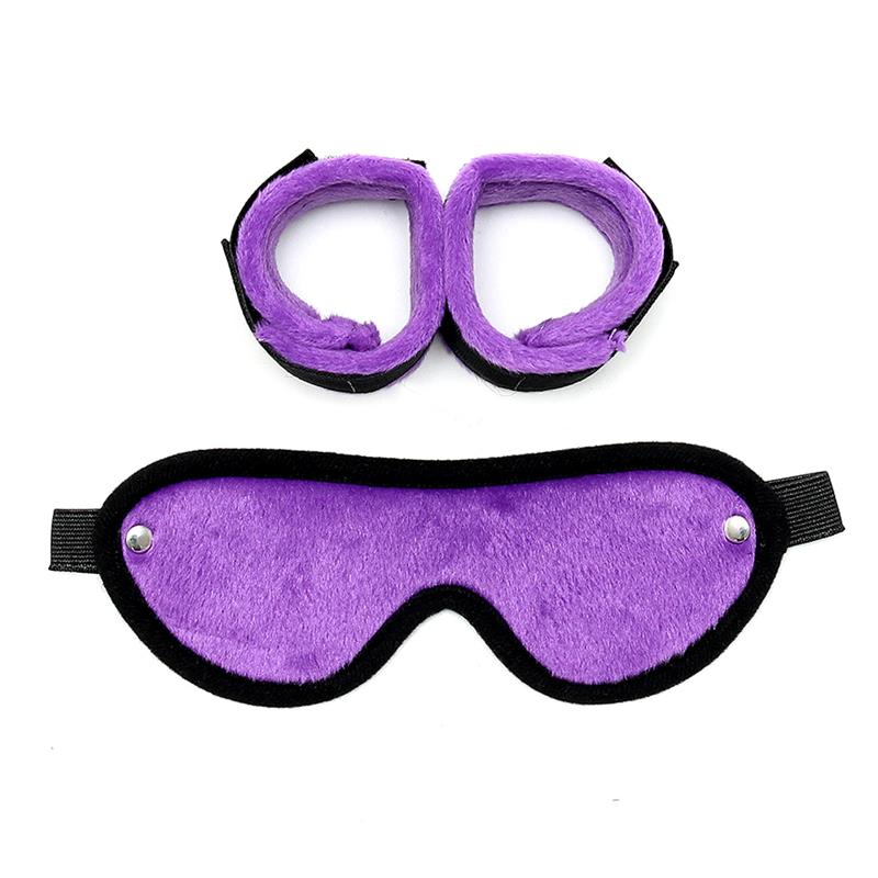 Rimba Bondage Play Handcuffs with Mask Adjustable Purple