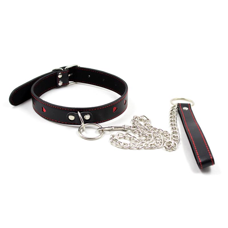 Collar with Metal Leash Black Red