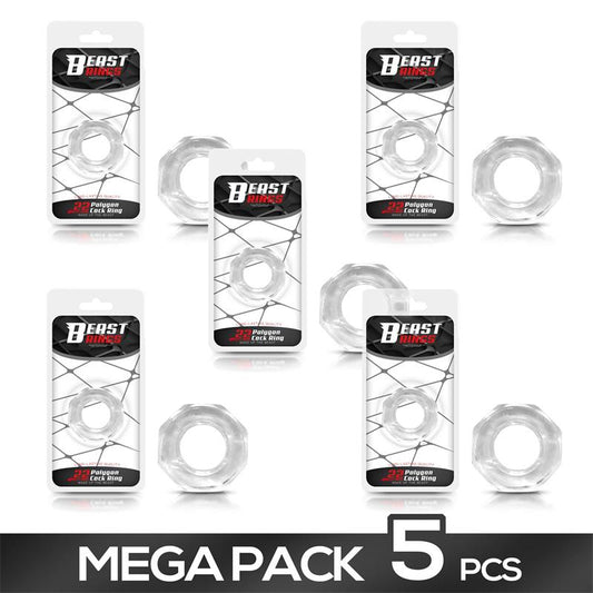 Pack of 5 Penis Ring Super Flexible Polygon 22 cm Clear