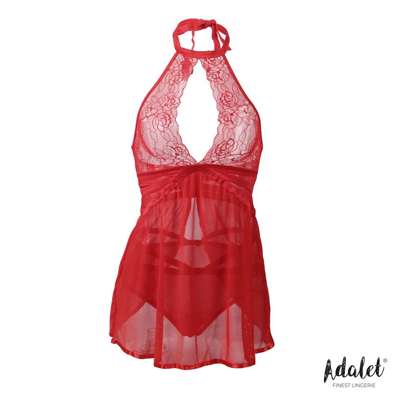 Nova Open Back Babydoll and Thong Red