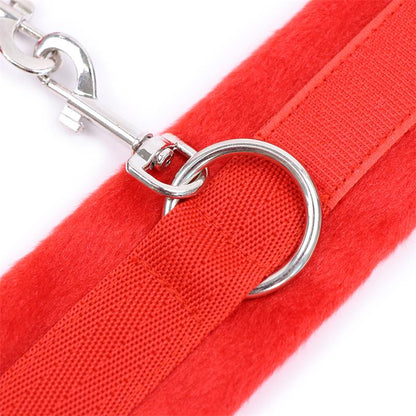 Handcuffs with Velcro with Long Fur Red